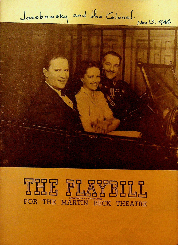 Jacobowsky & The Colonel Playbill November 19 1944 Louis Calhern Herbert Yost0
