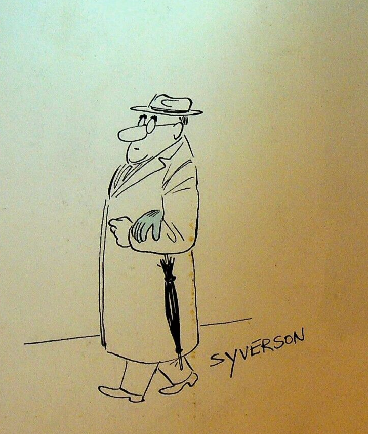 Henry S Syverson Original Art Man Umbrella Weird Hand Handle