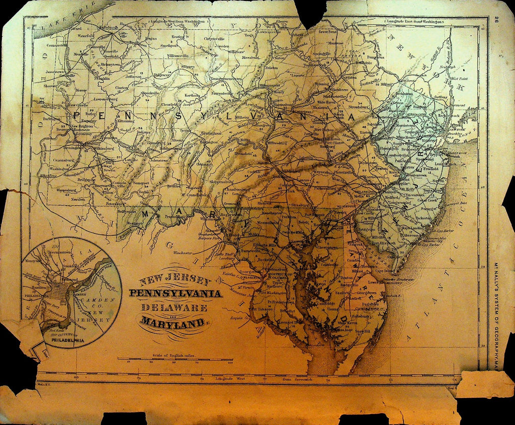 McNally's System of Geography 1800s Map 9 New Jersey Pennsylvania Maryland0