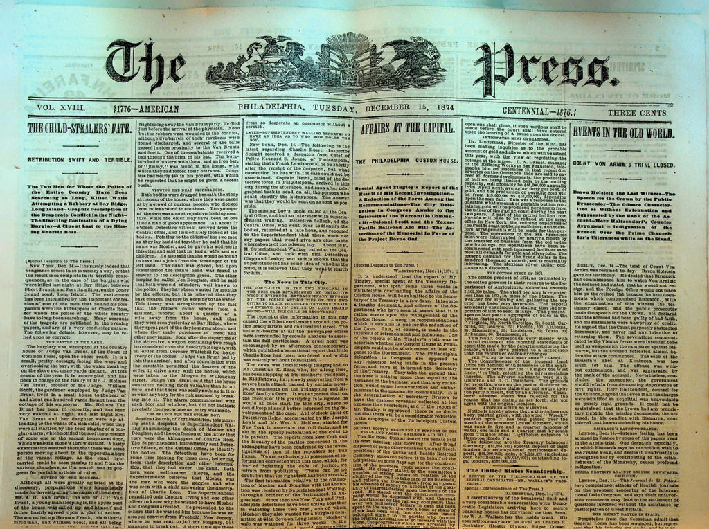 Press Philadelphia Newspaper December 15 1874 Vicksburg Massacre Civil Rights0