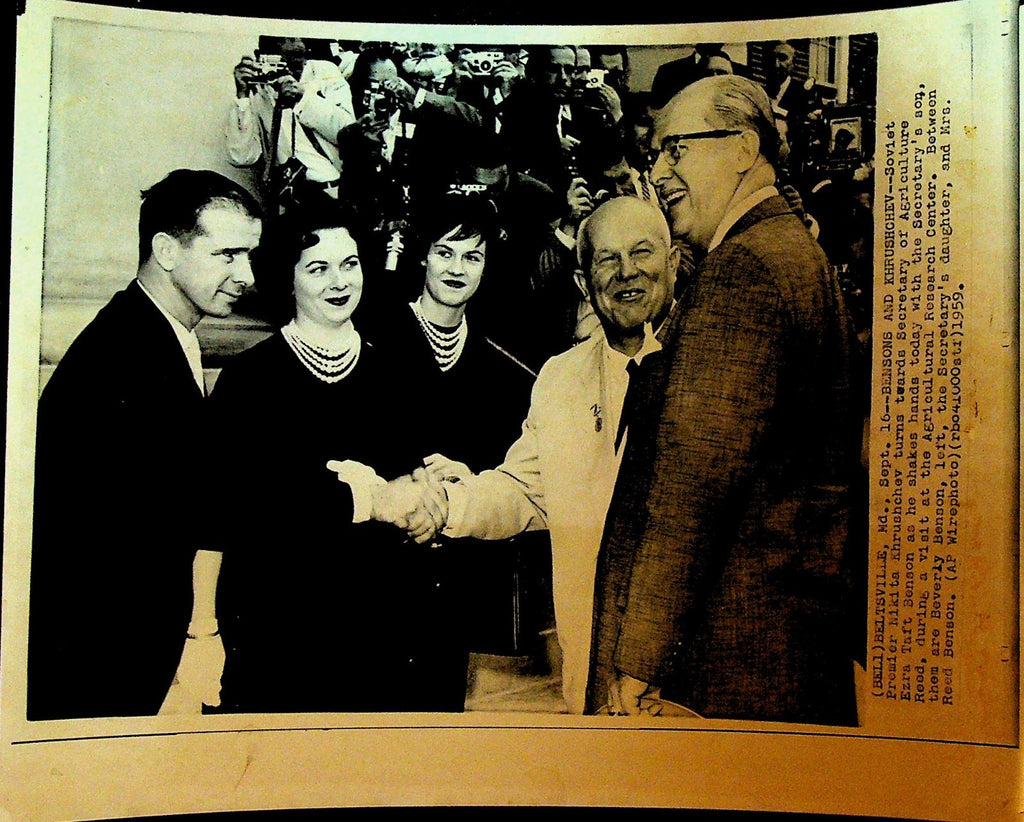 Nikita Khrushchev Wire Photo 1959 Ezra Taft Benson Secretary of Agriculture0