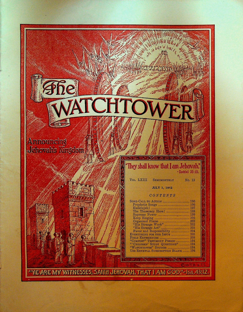 The Watchtower Magazine Jehovah's Witness July 1 1942 Prophetic Songs0
