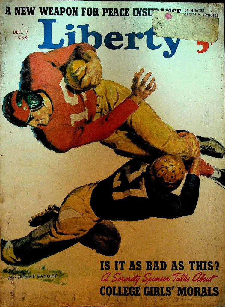 Liberty Magazine December 2 1939 Football Cover McClelland Barclay Lou Ambers0