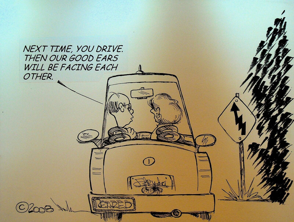 Bill Landis Original Cartoon Art The Villages Daily Sun 2008 Hard of Hearing