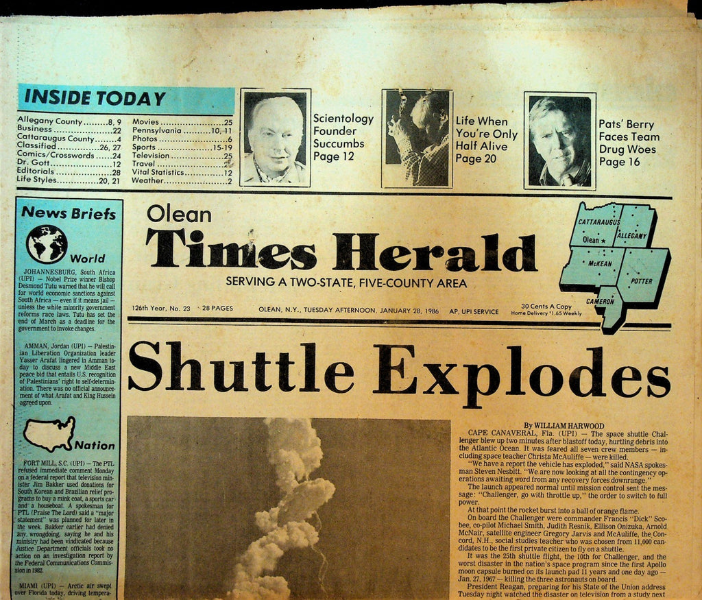 Olean Times Herald January 28 1986 L Ron Hubbard Dies Space Shuttle Challenger0