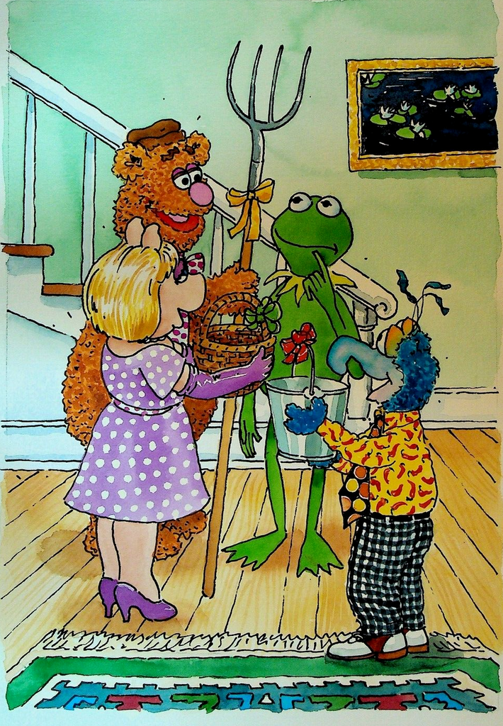 Kermit's Teeny Tiny Farm Original Art Rick Brown 1996 Miss Piggy Fozzie Bear