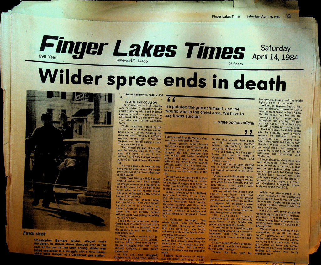 Finger Lakes Times April 14 1984 Newspaper Christopher Wilder Serial Killer0