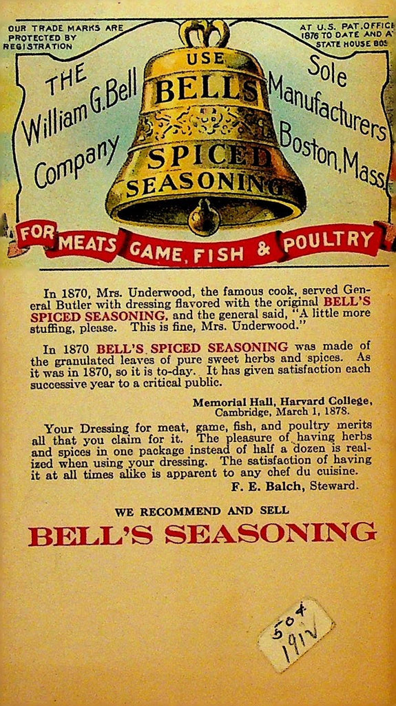 Bells Spice Seasoning Brochure 1912 William G Bell Boston Massachusetts0