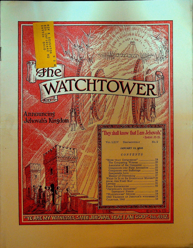 The Watchtower Magazine Jehovah's Witness January 15 1943 More Than Conquerors0