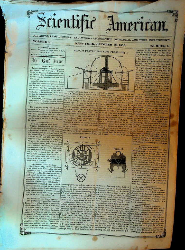 Scientific American October 12 1850 Rotary Platen Printing Press0