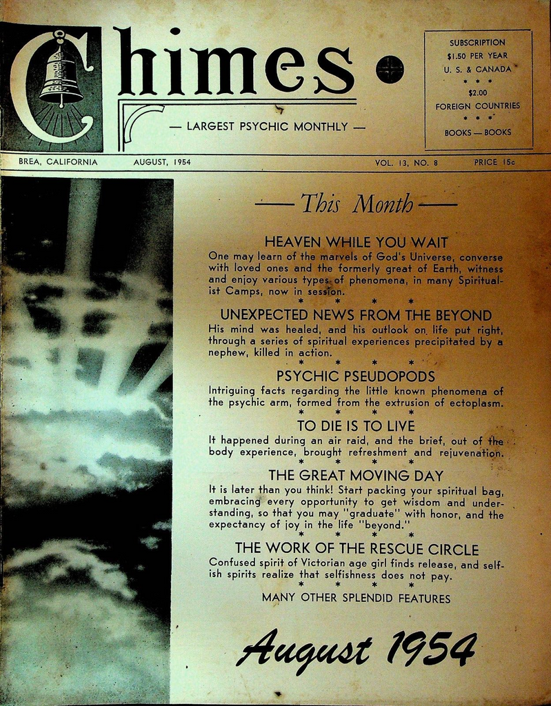 Chimes Magazine Psychic August 1954 Horace Leaf Gladys Osborne Leonard