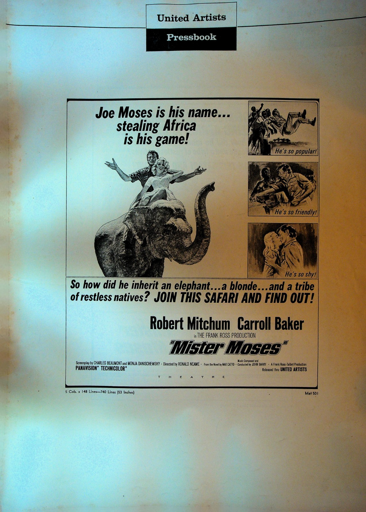 Mister Moses United Artists Pressbook Robert Mitchum Carroll Baker 19650