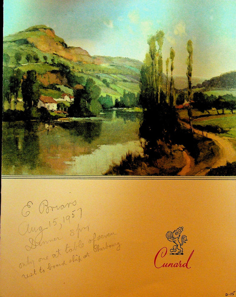 RMS Queen Mary Cunard Lines Dinner Menu August 15 19570
