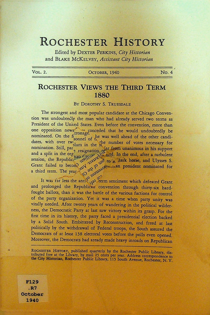 Rochester History Magazine NY  October 1940 Views the Third Term 18800