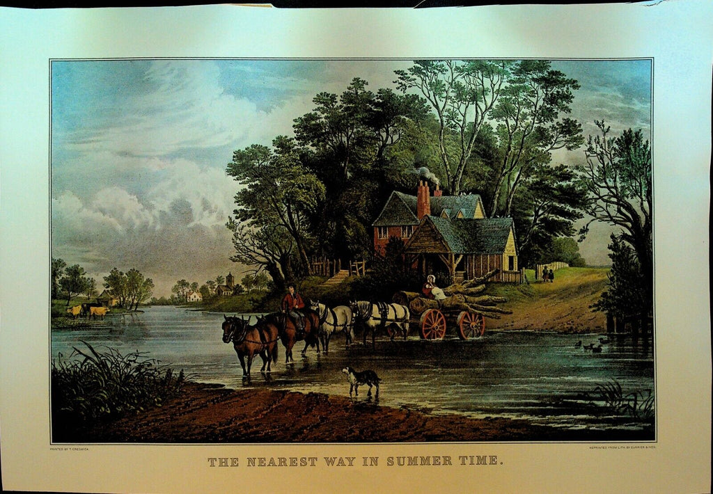 Currier & Ives Calendar Topper 1965 The Nearest Way in Summer Time Horses