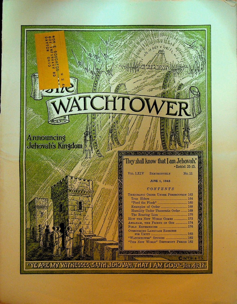 The Watchtower Magazine Jehovah's Witness June 1 1943 Theocratic Order0