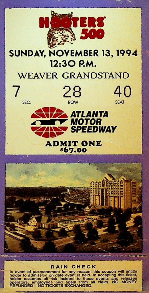 Hooters 500 Auto Racing Ticket November 13 19940