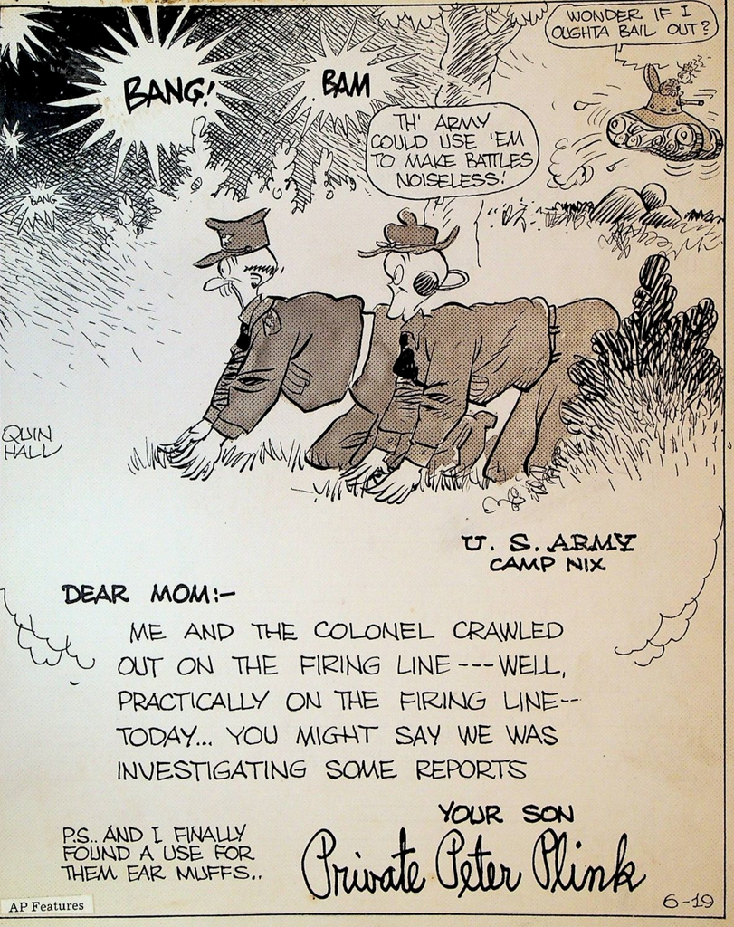 Private Peter Plink Original Comic Strip Art Quin Hall Firing Range Earmuffs0