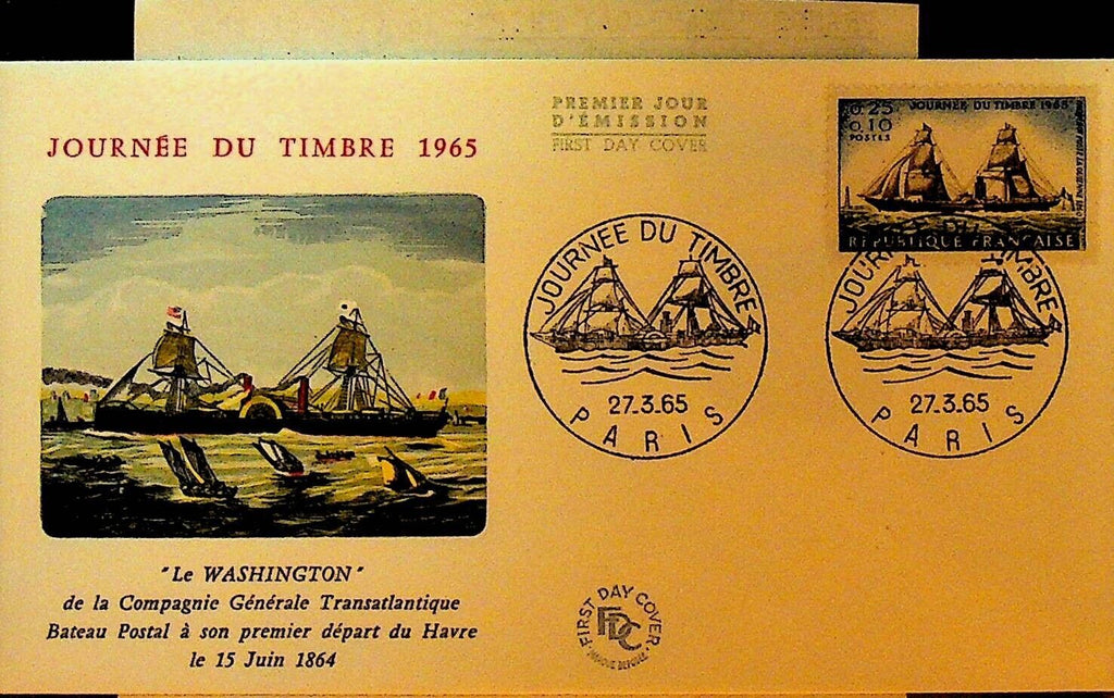 Stamp Day Ship the Washington France First Day Cover 1965