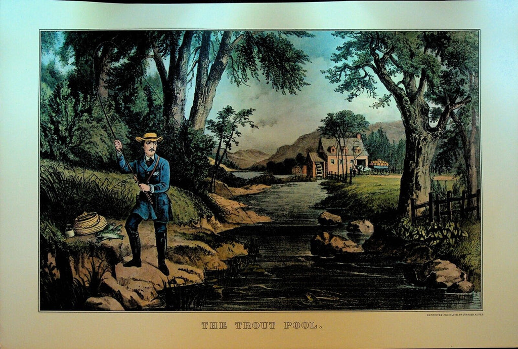 Currier & Ives Calendar Topper 1966 The Trout Pool Fishing
