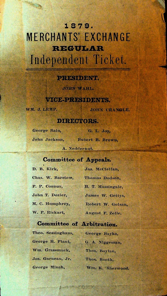Merchants' Exchange 1879 Regular Independent Ticket Candidates Broadside0
