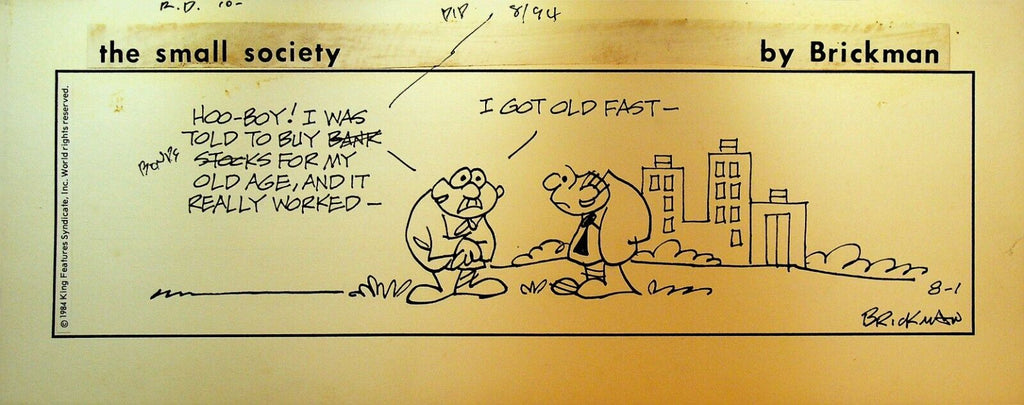 The Small Society Original Comic Strip Art August 1 1984 Buy Bonds Old Age