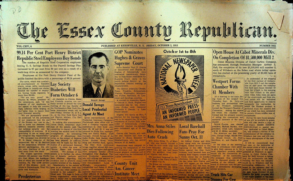 Essex County Republican October 2 1953 Johnny Podres Billy Loes0
