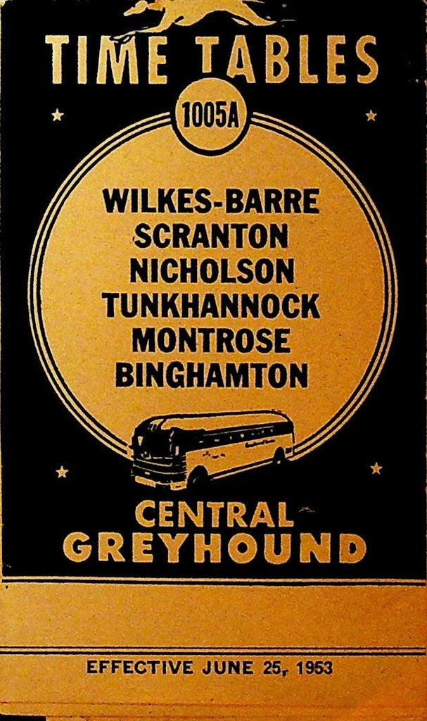 Central Greyhound Bus Timetable 1005A June 25 1963 Wilkes-Barre to Binghamton0