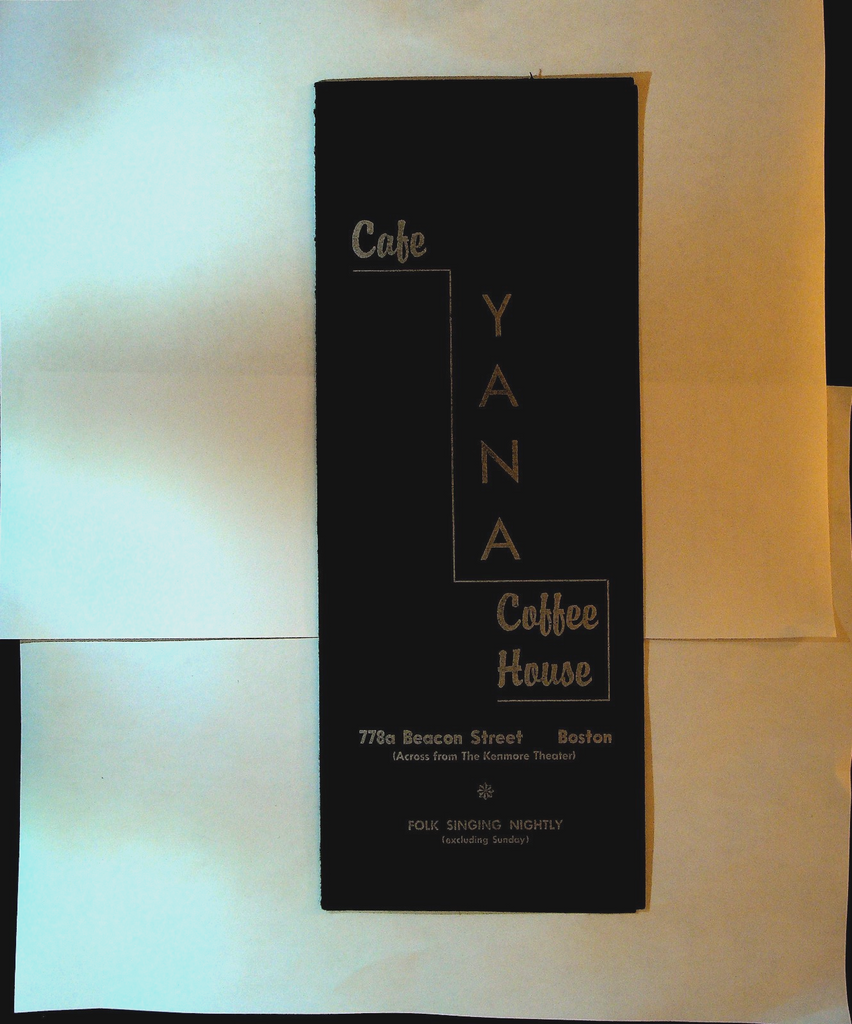 Cafe Yana Coffee House Boston Massachusetts Menu 1960s Folk Singing Nightly0