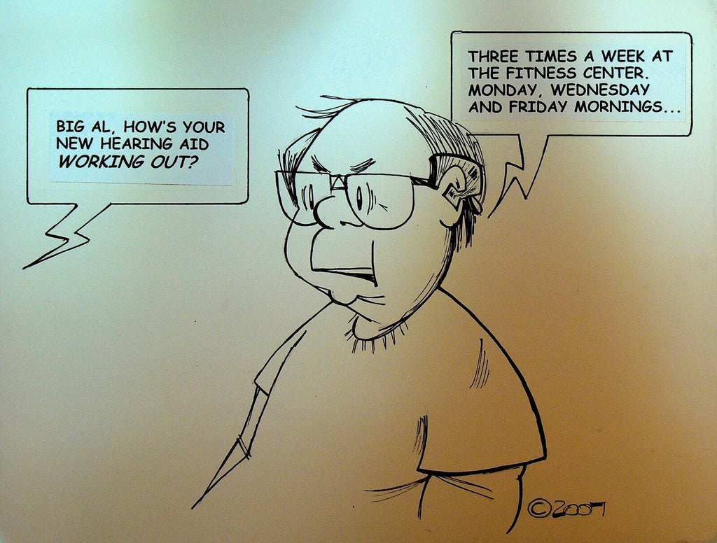Bill Landis Original Cartoon Art The Villages Daily Sun 2007 Hearing Aid Fitness