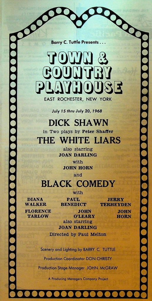 The White Liars & Black Comedy Playbill 1968 Town & Country Playhouse Dick Shawn0