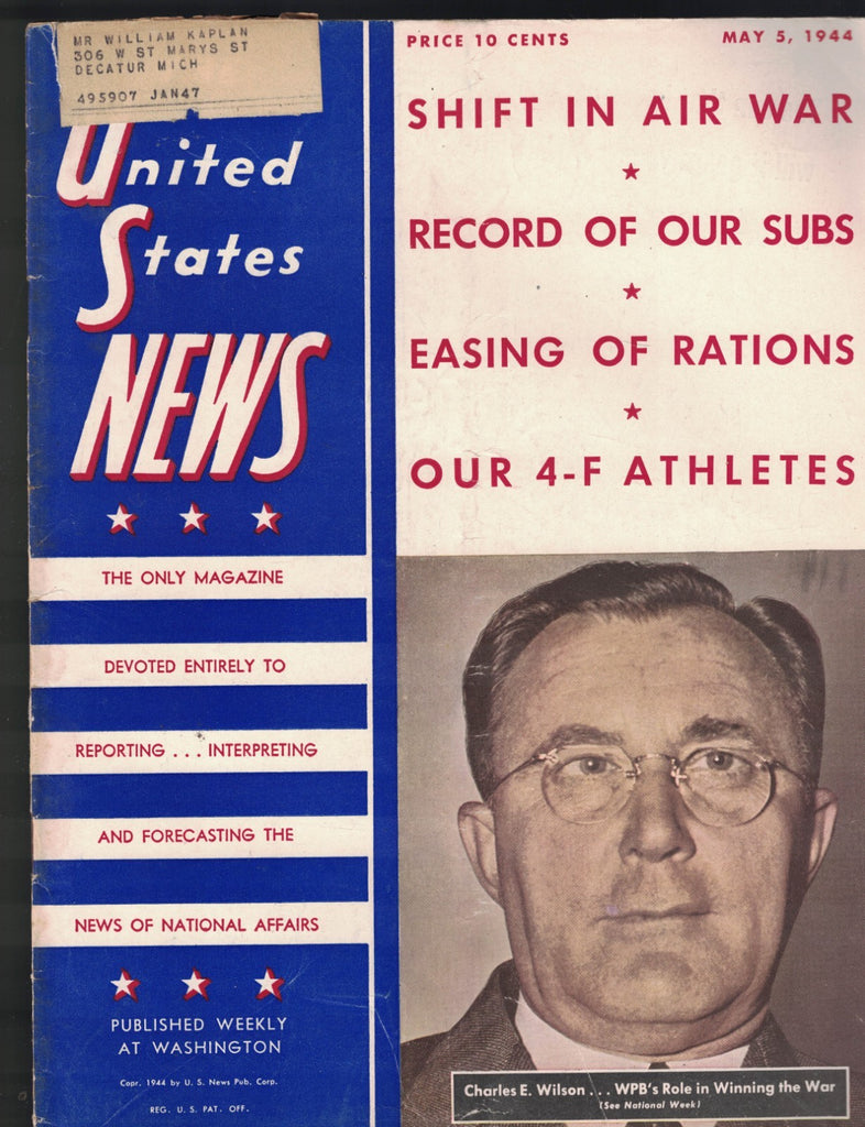 US News & World Report May 5 1944 4-F Athletes Charles E Wilson World War II0