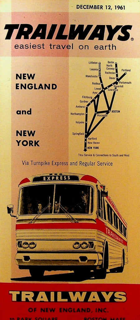 Trailways Bus Schedule December 12 1961 New England New York Easiest Travel