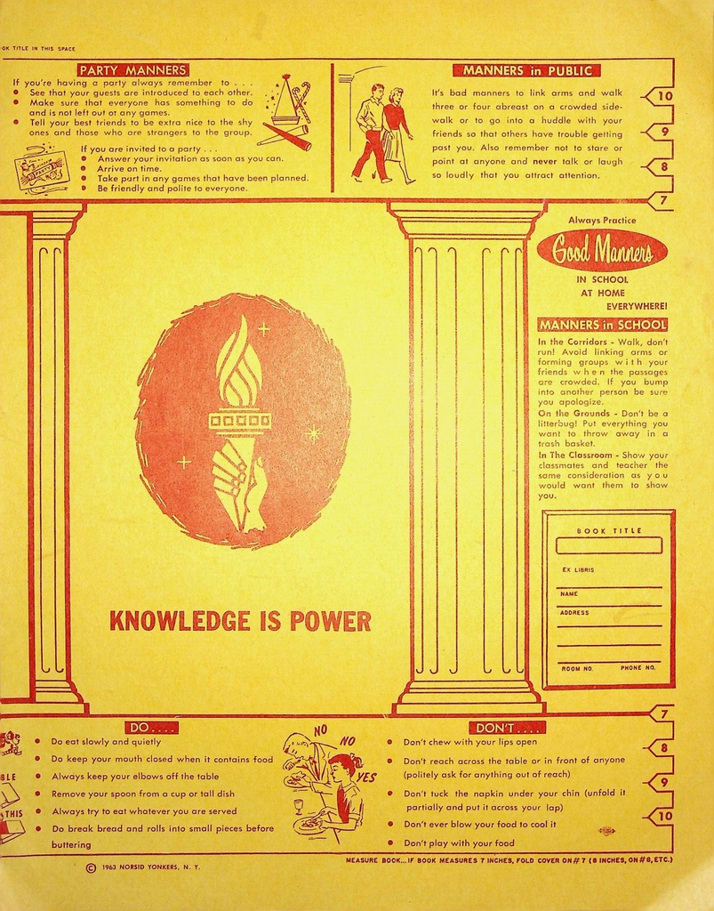 Knowledge is Power Unused Book Cover 1963 Good Manners