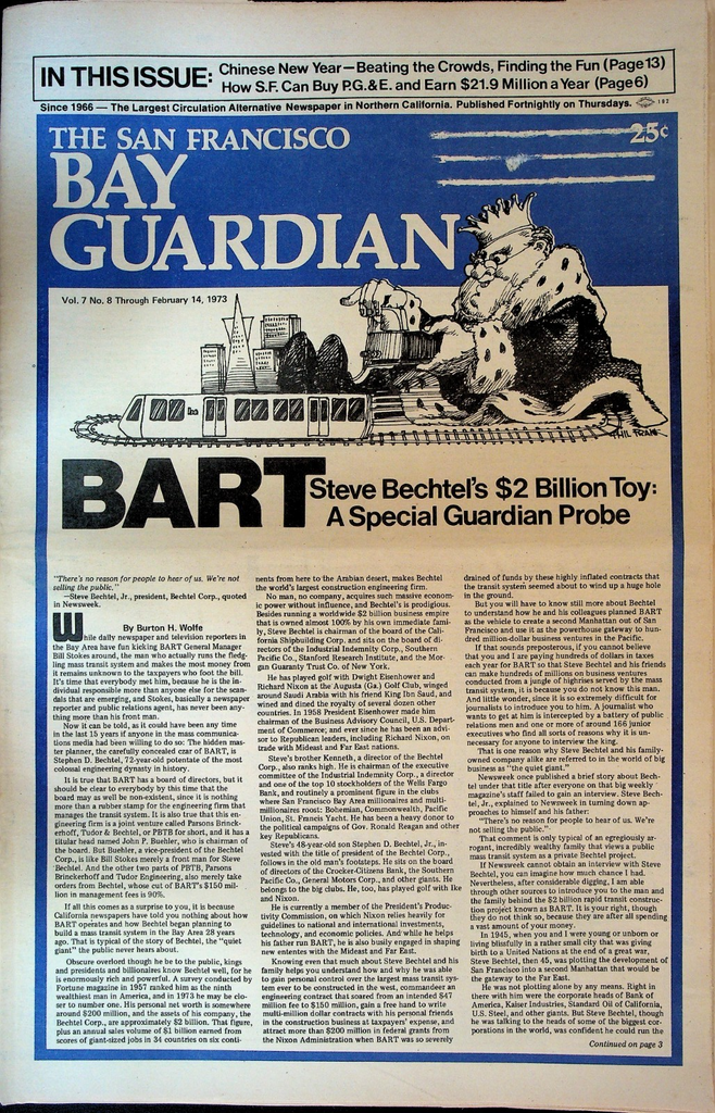 San Francisco Bay Guardian February 14 1973 Steve Bechtel BART0