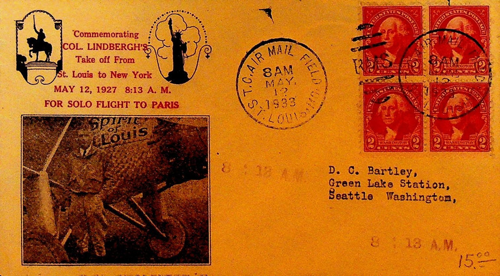 Charles Lindbergh Cover Aviation Pilot May 12 1933 St Louis to New York Flight0