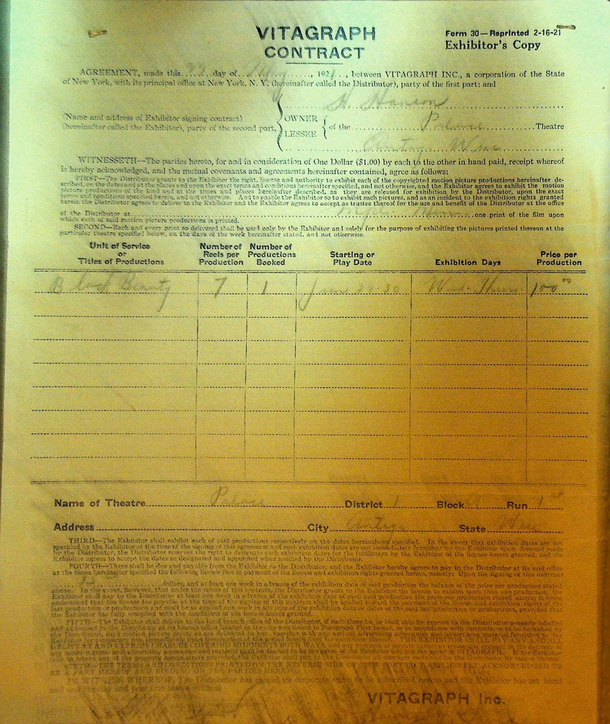 Vitagraph Contract May 22 1921 Black Beauty Silent Film0