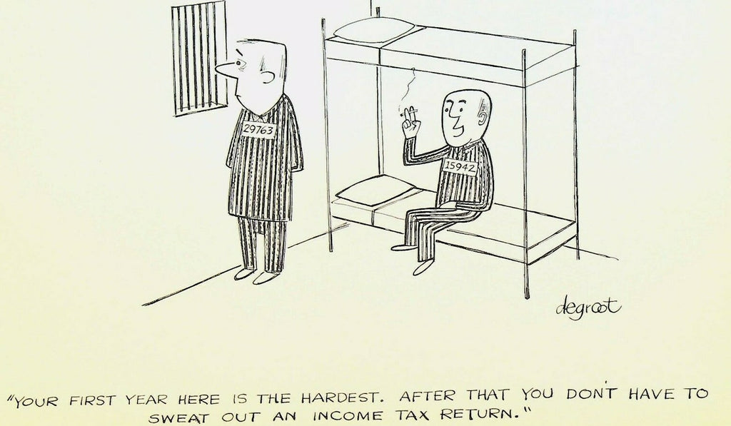 Lee DeGroot Original Art Gag Convicts in Jail File Tax Return 0