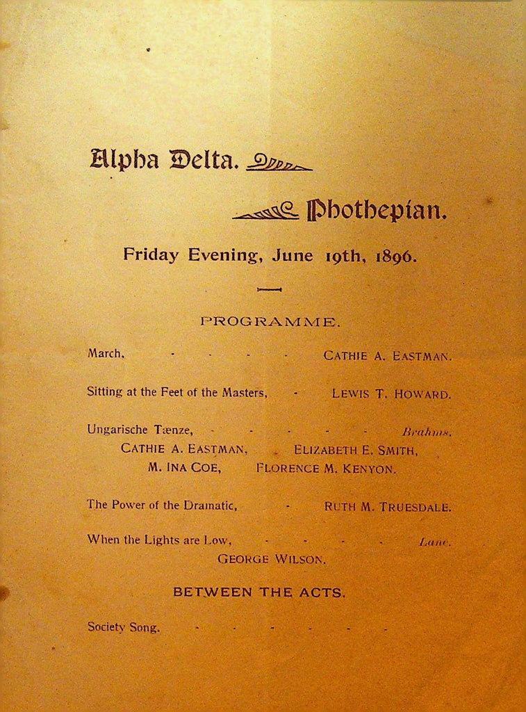 Alpha Delta Phothepian Program Rochester NY June 19 18960