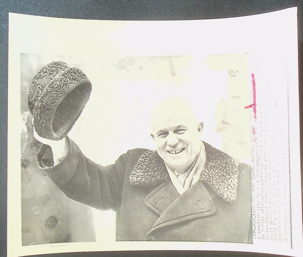 Nikita Khrushchev Wire Photo 1959 Surprise Trip to East Germany0