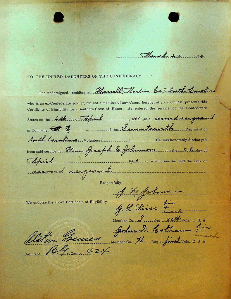 United Daughters of the Confederacy 1914 Certificate of Eligibility Application0
