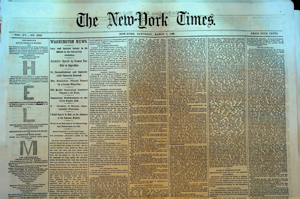 New York Times March 3 1866 Civil Rights Bill Southern States0