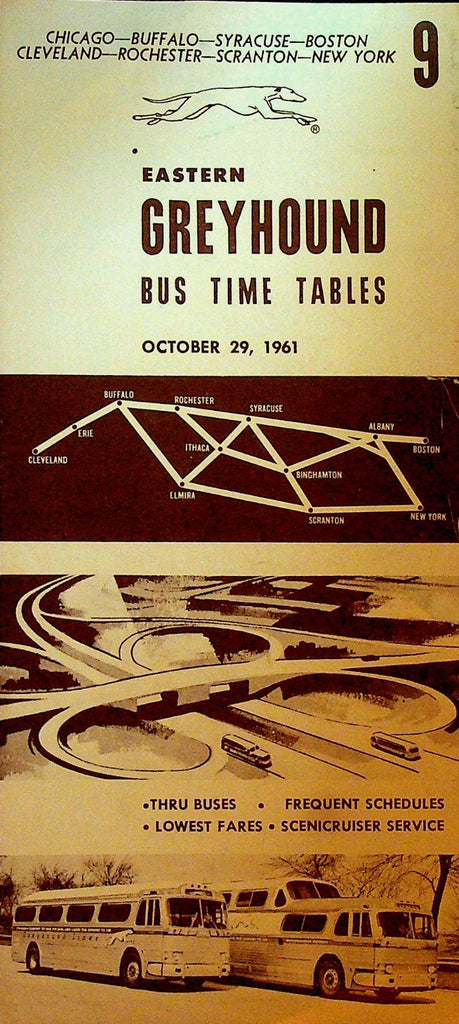 Eastern Greyhound Bus Time Tables October 29 1961 Chicago to New York0