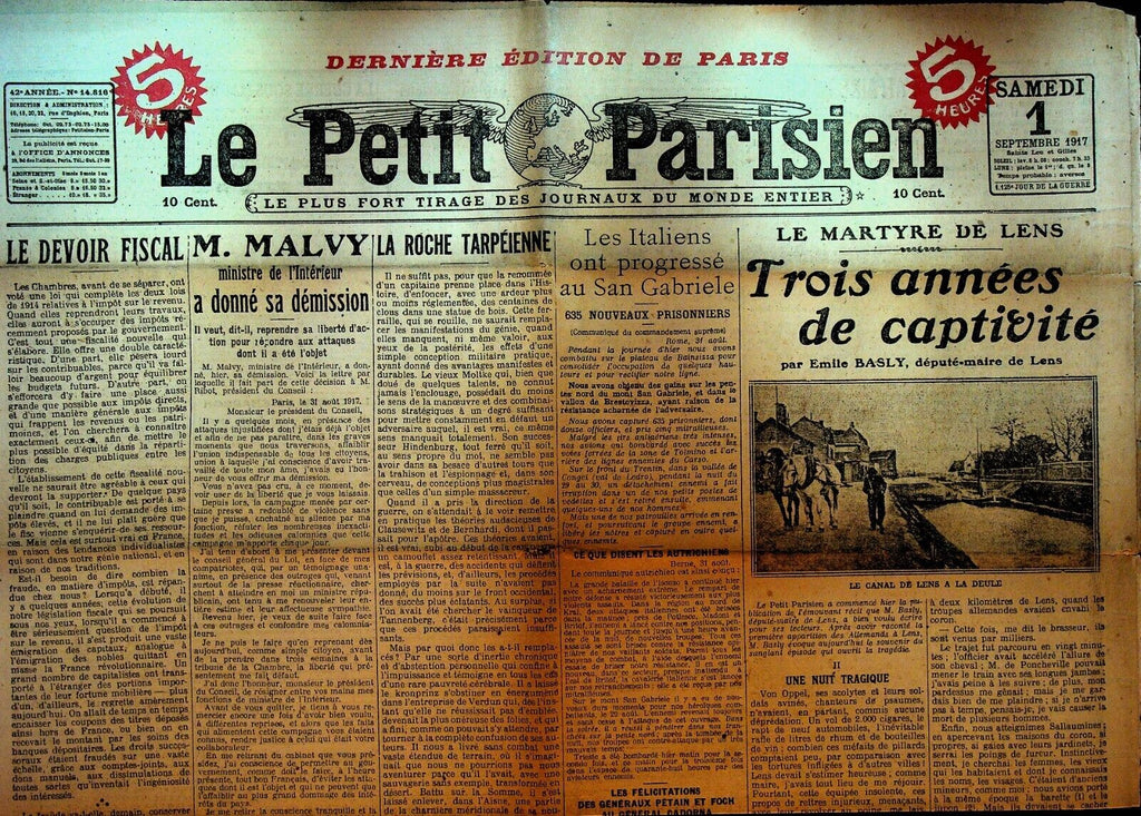 Le Petit Parisien WWI Newspaper France September 1 1917 Emile Basly