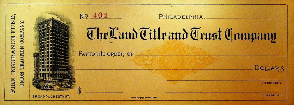 Land Title & Trust Company Philadelphia Pa Unused Check 1920s Union Traction