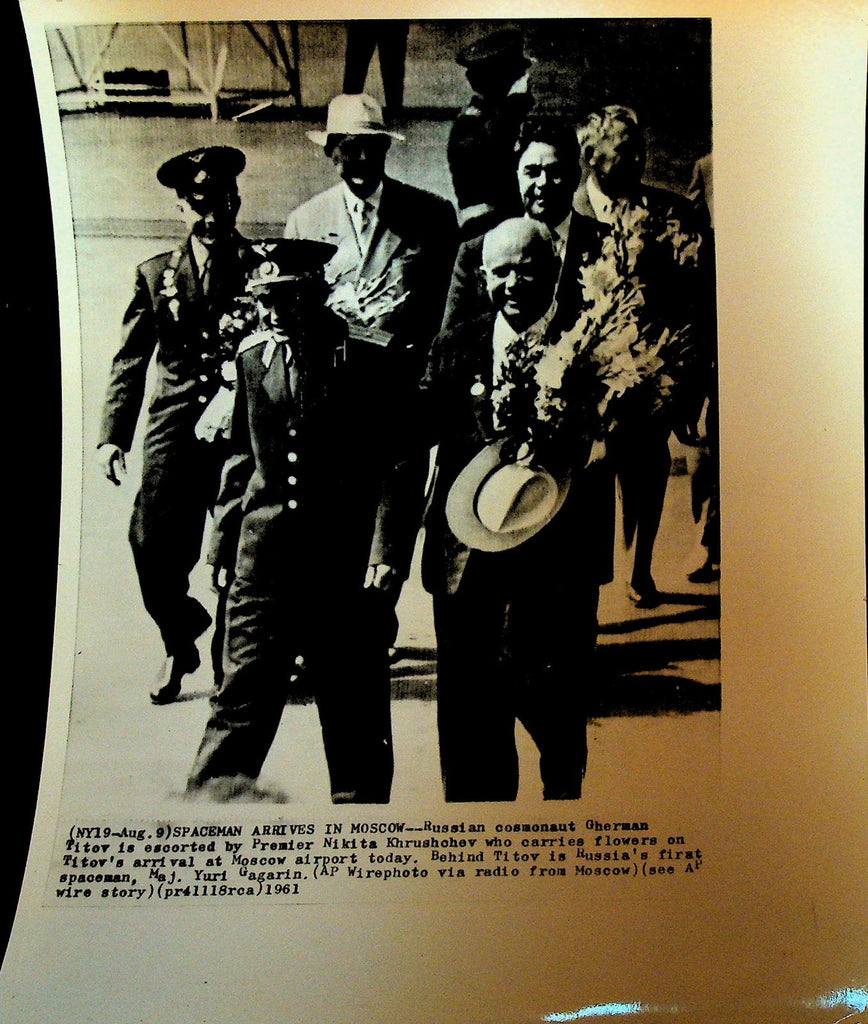 Nikita Khrushchev Wire Photo 1961 Gherman Titov Yuri Gagarin Cosmonaut0
