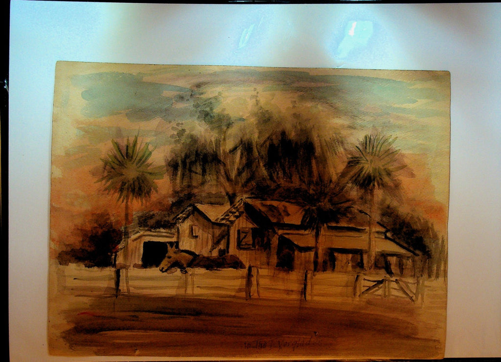 EP Cliff New Brunswick Ca Artist Watercolor Painting ca 1910 Horse by Fence0