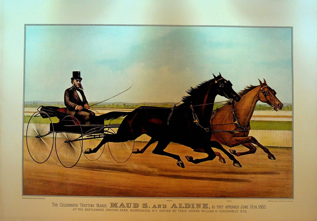 Currier & Ives Calendar Topper 1966 Maud S & Aldine Harness Racing Horses