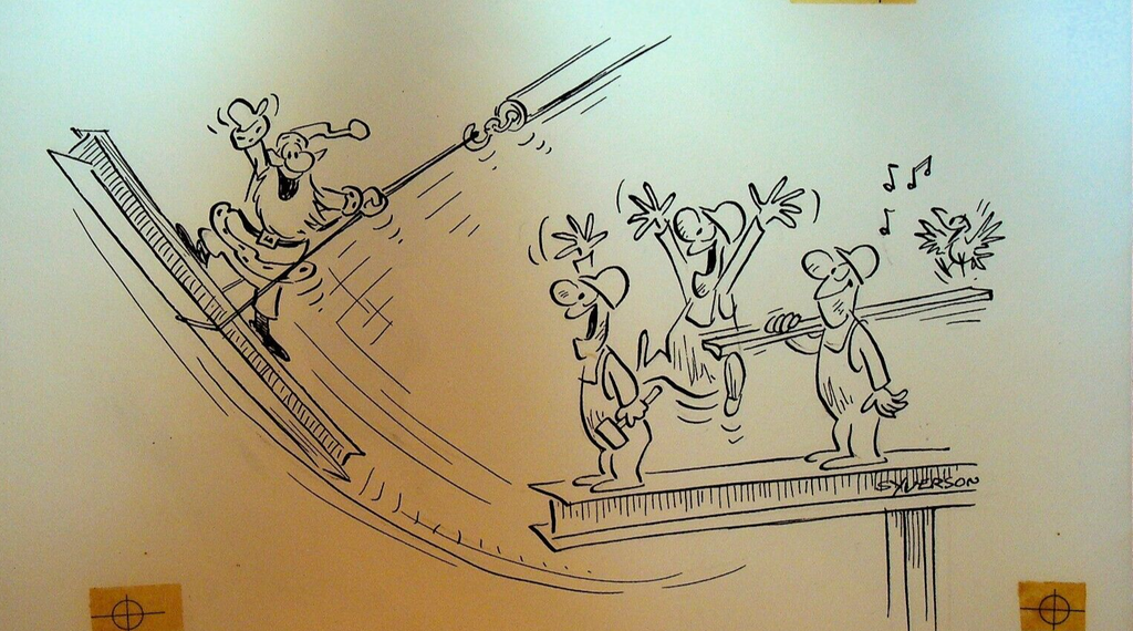Henry S Syverson Original Art Santa Claus Iron Workers Christmas Construction