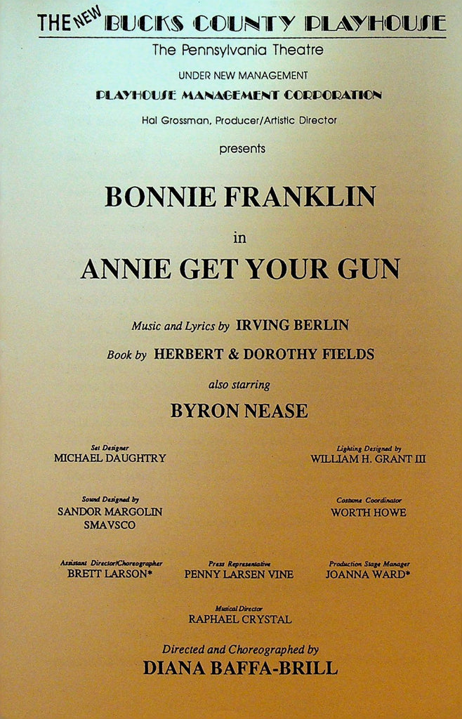 Annie Get Your Gun Playbill 1980s New Bucks County Playhouse Pa Bonnie Franklin0